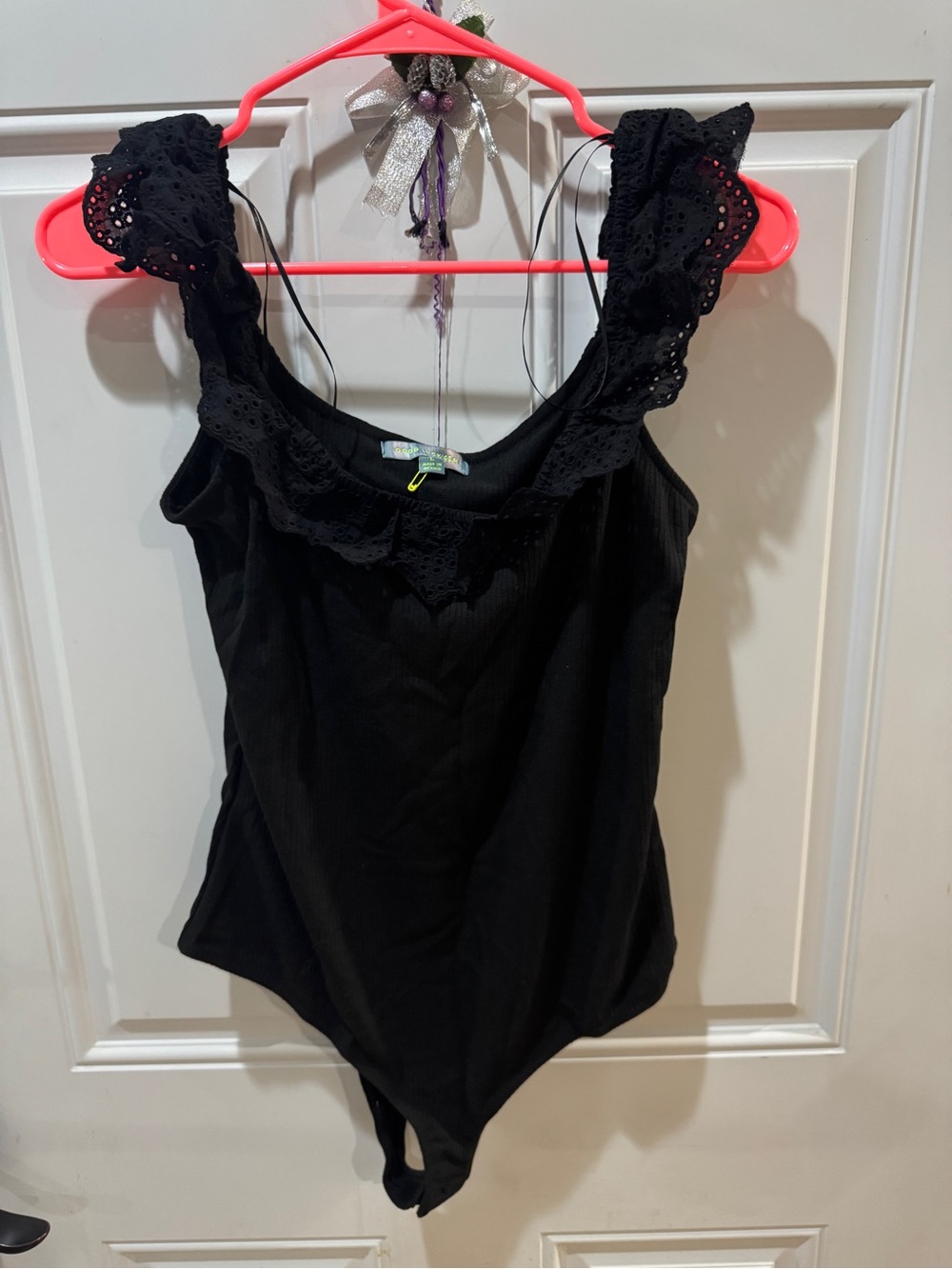 Good Luck Gem Black Eyelet Ruffle Bodysuit